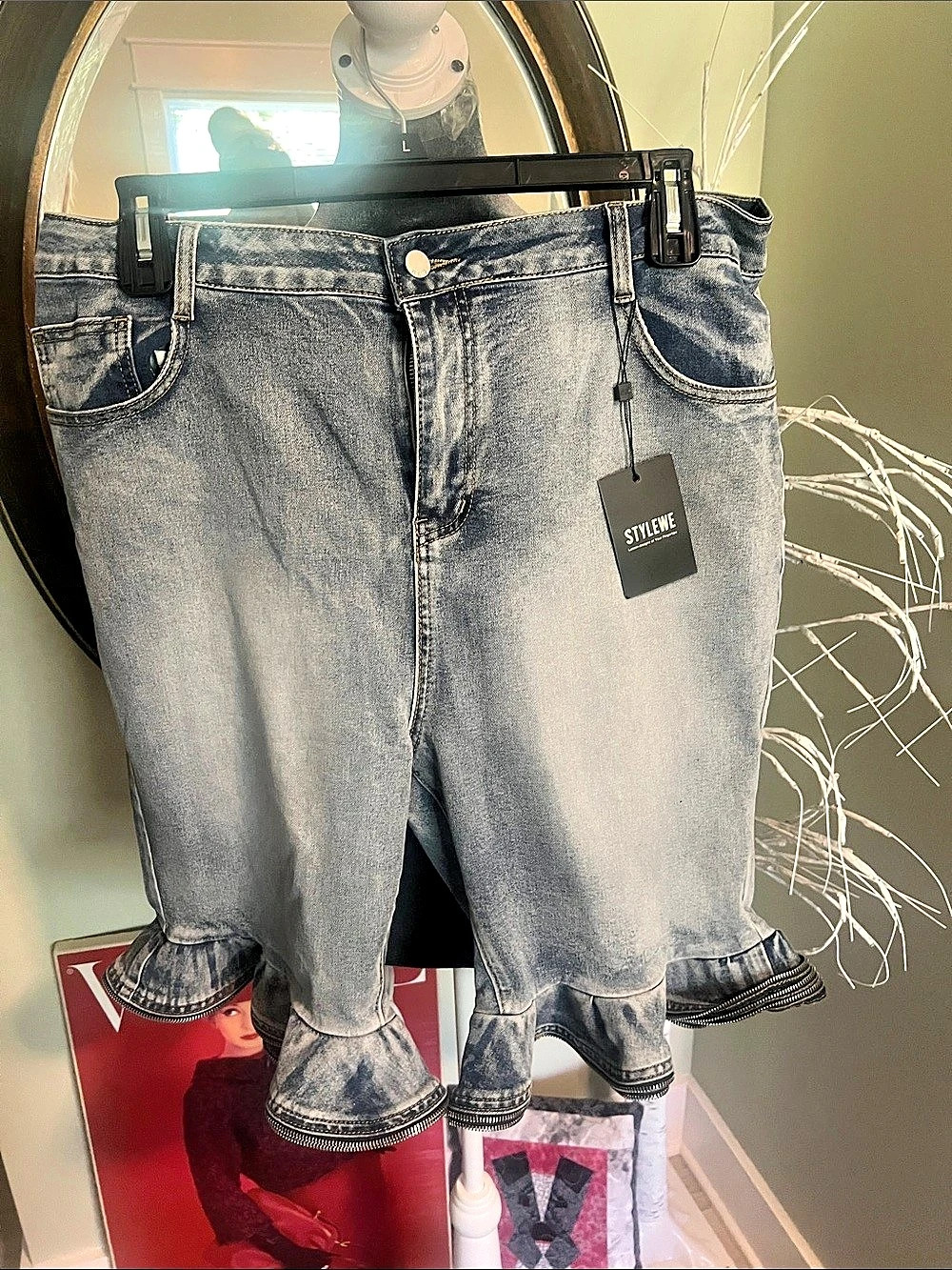 STYLEWE Ruffle Hem Jeans in Blue Size 2XL NWT